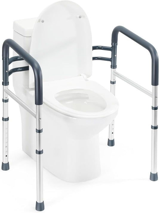 Toilet Safety Rails, Folding & Portable Bathroom Toilet Handles for Elderly, Seniors, Handicap & Disabled, Adjustable Toilet Safety Frame Fit Any Toilets (350 LB)