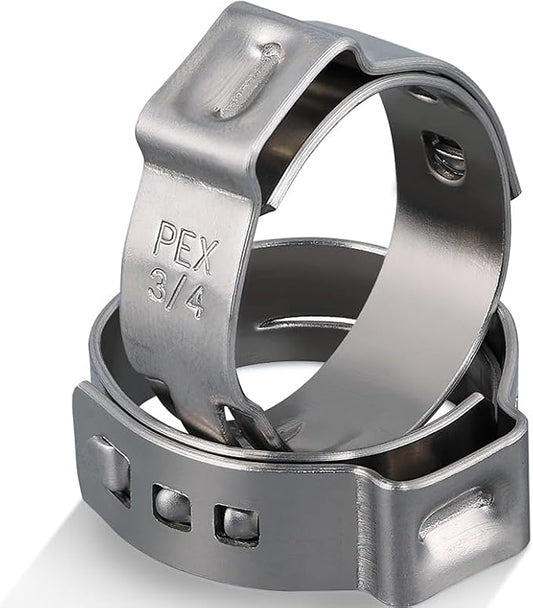 130 Pack 3/4 Inch Pex Clamps,304 Stainless Steel Pex Cinch Clamps Stepless Pex Crimp Rings PEX fittings Pinch Clamps,Single Ear Hose Clamps for Pex Tubing Pipe