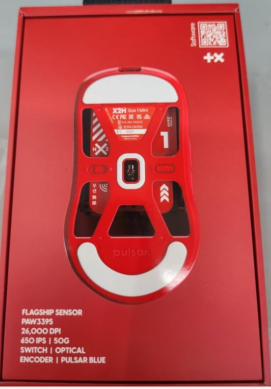 Pulsar Gaming Gears X2H mini Wireless Gaming Mouse, Limited Color Edition, Ultra Lightweight 1.83 oz (52 g), Symmetrical, Optical Switch, 26000 DPI, PAW3395 Sensor (Mini, Wireless, Red)