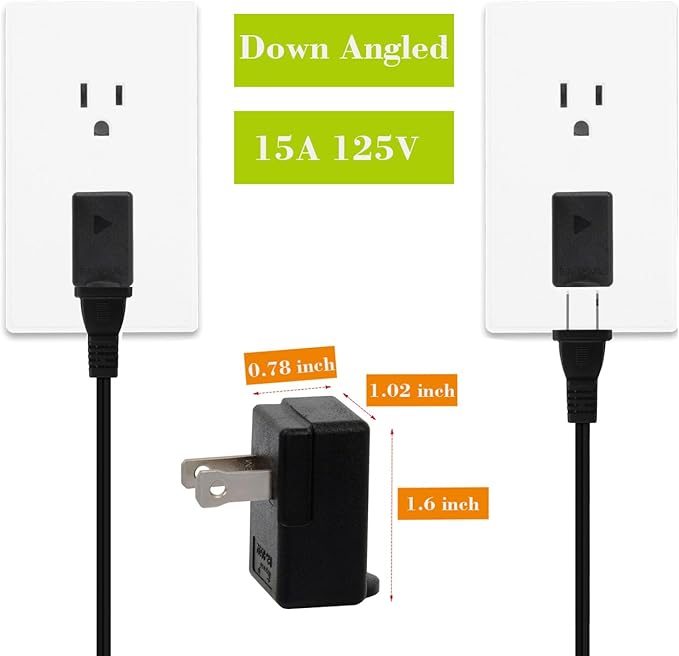 Right Angle Adapter,2-Prong 90 Degree Downward Angled AC Adapter, Polarized 2-Prong L Type Adapter, Vertical Right Angled Down Angle Power Adapter, PA-0502B Black