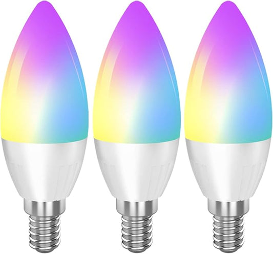 CMARS LED Smart Light Candelabra E12 Bulb Works with Alexa Google Home IFTTT, Dimmable and RGB Color Changing Light Bulbs (2.4 Ghz only) 3 Pack