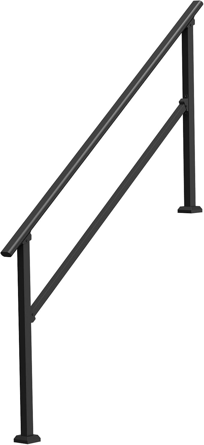 VEVOR Handrails for Outdoor Steps, 5 Step Stair Hand Rail Kit, Transitional Carbon Steel Railings with Installation Kit, Stair Rails for Seniors, Concrete Steps & Porch & Deck, Black Square Tube