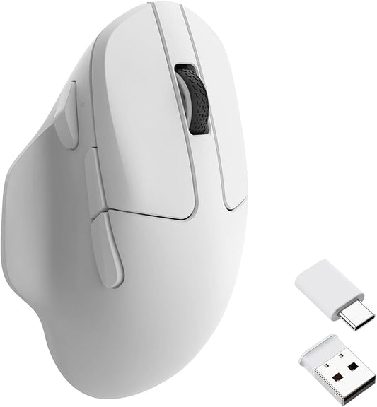 Keychron M7 Wireless Computer Mouse, 26K DPI Optical Computer Mouse, 2.4 GHz/Bluetooth/Wired with Macro Button 63g Lightweight Ergonomic, Up to 70 Hours Worktime for Laptop macOS/Windows - White