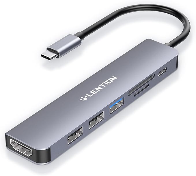 LENTION USB C Hub with 100W Charging, 4K HDMI, Dual Card Reader, USB 3.0 & 2.0 Compatible MacBook Pro, New Mac Air/Surface, Chromebook, More, Stable Driver Adapter (CB-CE18, Space Gray)