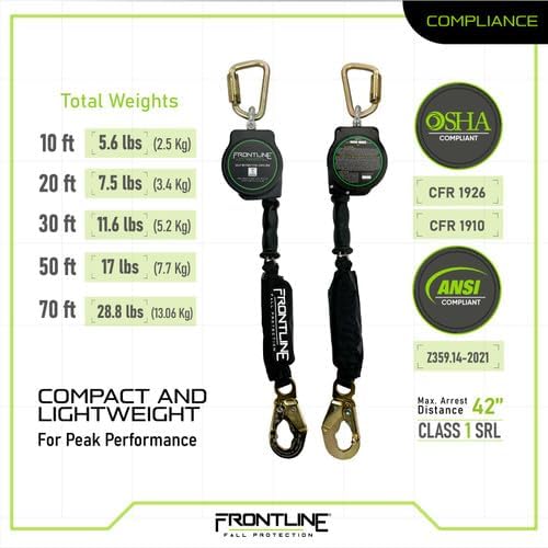Frontline RPG10' Cable SRL with Steel Snap Hook End | 3/16" Galvanized Steel Cable | Lightweight, Durable | Swivel Anchorage Eye | 310 lbs Capacity | ANSI & OSHA Compliant (3 Pack)