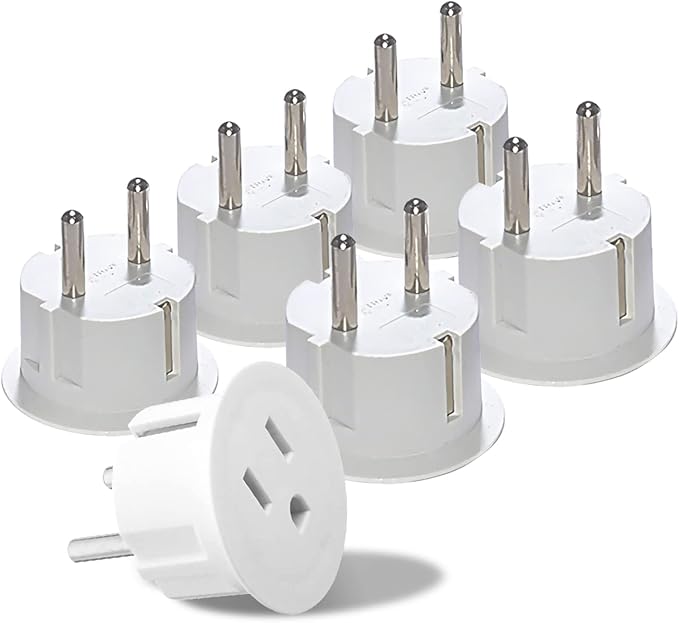 OREI American USA To European Plug Adapter – Type E/F Schuko Plug Adapter - Use in Germany, France, & More - CE Certified – For Mobile, Laptop & Camera Chargers - 6 Pack