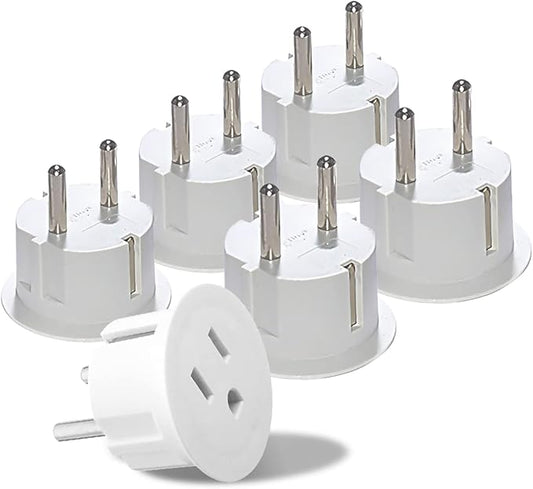 OREI American USA To European Plug Adapter – Type E/F Schuko Plug Adapter - Use in Germany, France, & More - CE Certified – For Mobile, Laptop & Camera Chargers - 6 Pack