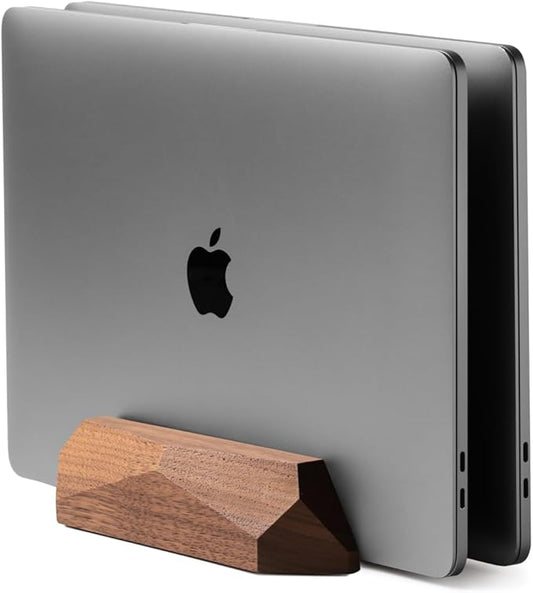 Oakywood Dual Laptop Dock, Vertical Laptop Stand Wood, Laptop Stand for Desk, Desk Organizer, Vertical Laptop Holder, Compatible with All MacBook Pro Air iPad, for 2 Device – 7,1x4,5x1,6”, Walnut
