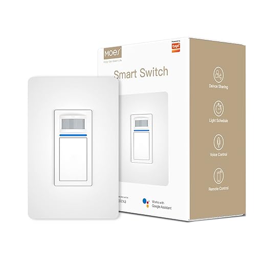 MOES Smart Motion Sensor Switch Single Pole, Needs Neutral Wire, Wi-Fi PIR Infrared Motion Activated Light Switch, Smart Life Tuya APP Remote Control Compatible with Alexa and Google, FCC Listed