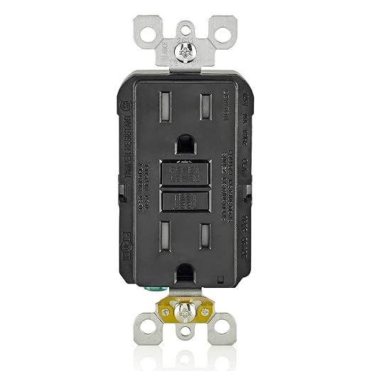 Leviton GFCI Outlet, 15 Amp, Self Test, Tamper-Resistant with LED Indicator Light, Protection from Electric Shock and Electrocution, GFTR1-E, Black