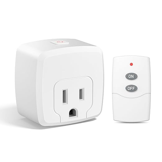 HBN Remote Control Outlet with 100FT RF Signal, Wireless On Off Switch Plug for Household Appliances, Battery Included, 15A/1875W(1 Outlet + 1Remote)