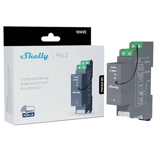 Shelly Wave Pro 2 US LR | Z-Wave Long Range 2-Channel Smart Relay Switch with Dry Contacts | DIN-Rail | Home Automation | High Compatibility | Easy Installation | iOS Android App