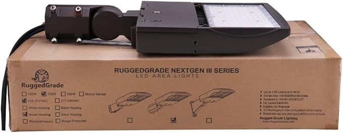High Voltage 277-480V - 150 Watt LED NextGen III Parking Lot Lights - 21,000 Lumen - 5000K - Slip Fit Mount - Brown - No Photocell