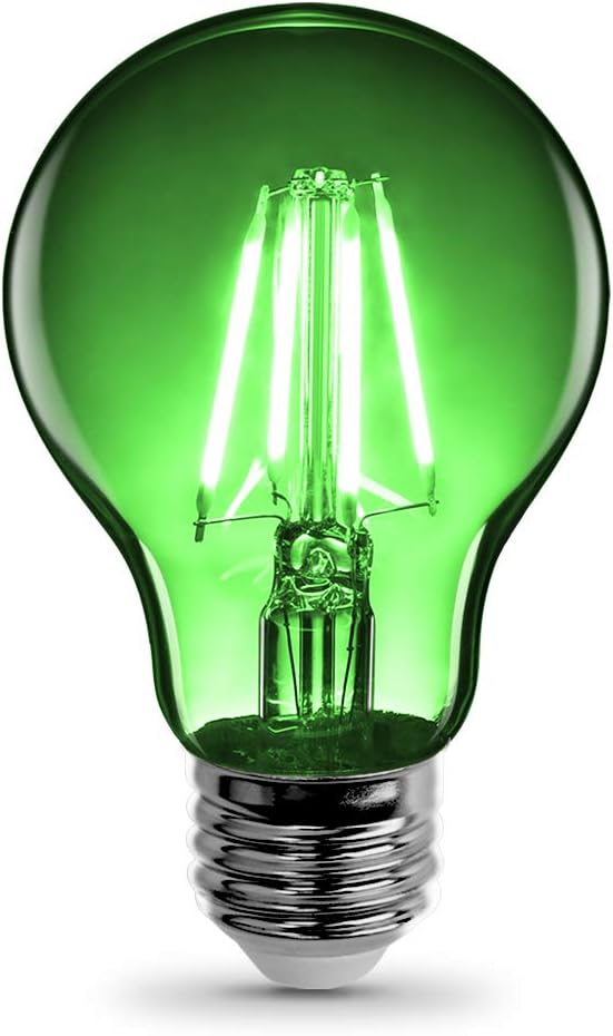 Feit Electric A19/TG/LED 40W Equivalent 4.5 Watt Dimmable Filament Clear Glass A19 LED Light Bulb, Green