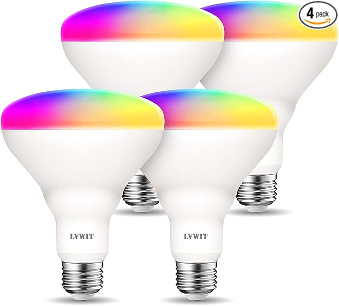 LVWIT Smart Light Bulbs Alexa, BR30 100W Equivalent, E26 Smart LED, Work with Google Assistant, Smart Life App, Tuya App, Dimmable 1300 Lumens RGB Color Changing Bulb (13W), No Hub Required, 4-Pack