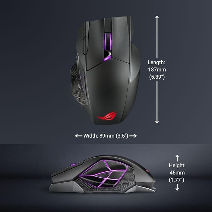 ASUS ROG Spatha X Wireless Gaming Mouse (Magnetic Charging Stand, 12 Programmable Buttons, 19,000 DPI, Push-fit Hot Swap Switch Sockets, ROG Micro Switches&Paracord and Aura RGB lighting),Black