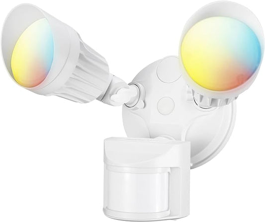LEONLITE 3CCT LED Security Light, Motion Sensor Flood Lights Outdoor, Aluminum, 3 Modes Motion Detector+Dusk to Dawn+Switch Control, 3000K/4000K/5000K Selectable, IP65, Adjustable 2-Head, ETL, White