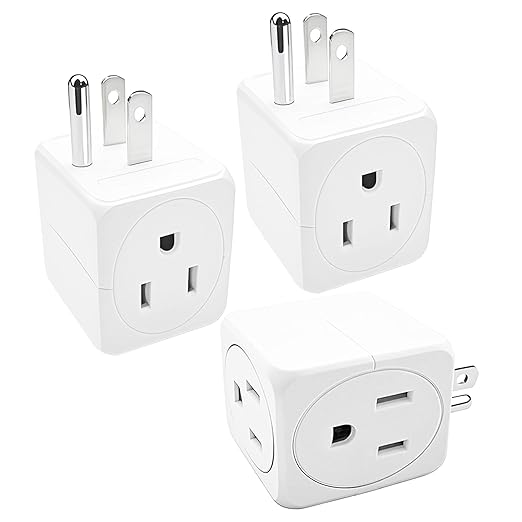 Multi Plug Outlets Extender 3 Pack Electrical Wall Splitter 3 Outlet- 3 Way Square Wall Outlet Adapter, Compact Space-Saving Design for Cruise Ship, Home Office, Dorm Room, Travel Essentials, White