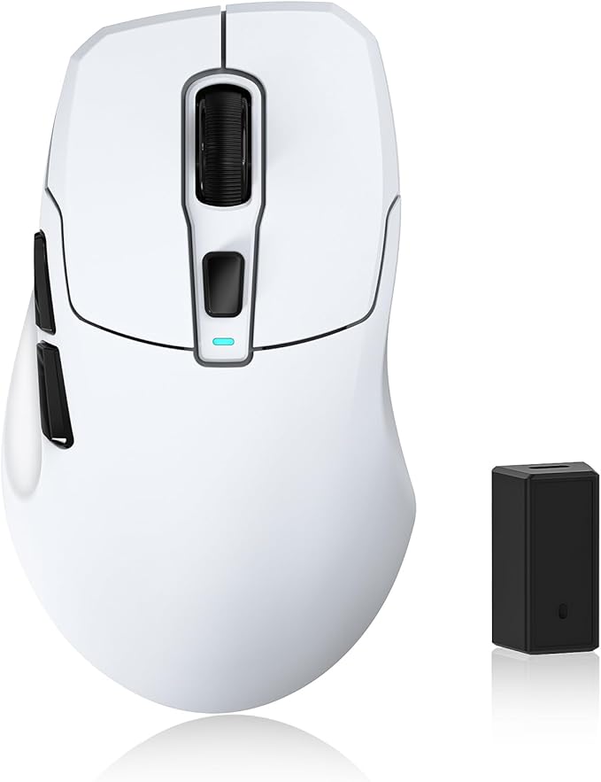 Wireless Gaming Mouse, 26000 DPI, 8K Polling Rate, Tri-Mode 2.4GHz/USB-C/Bluetooth Ergonomic Mouse with Web-Driven, Ice-Cooling Coating, Rechargeable Gaming Mice for Laptop/PC/Mac/Xbox, White