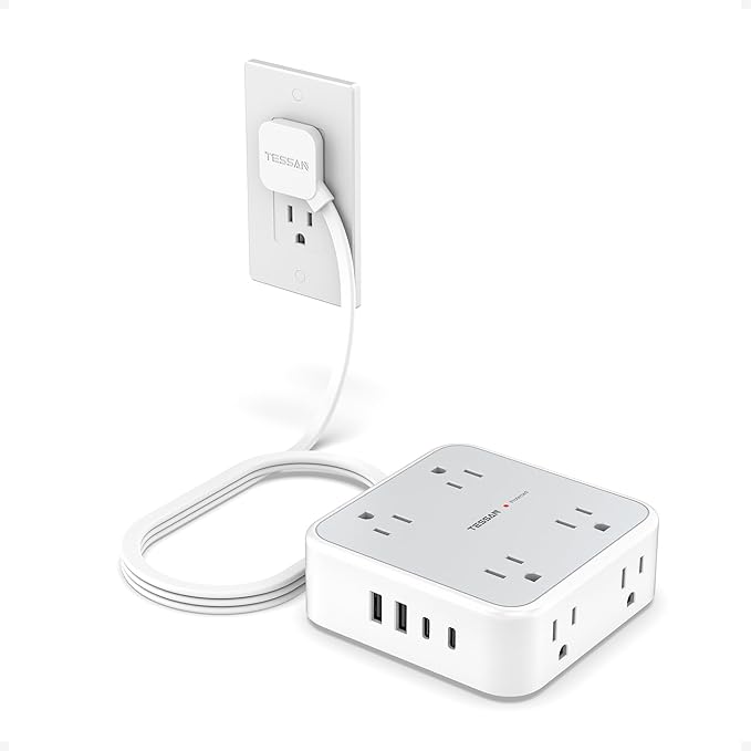 TESSAN Surge Protector Power Strip, 5 FT Extension Cord with Multiple Outlets Flat Plug, 4 USB (2 USB C) and 8 AC Outlets, 900 Joules Protection, Wall Mount Charging Station for Home, Office, Dorm