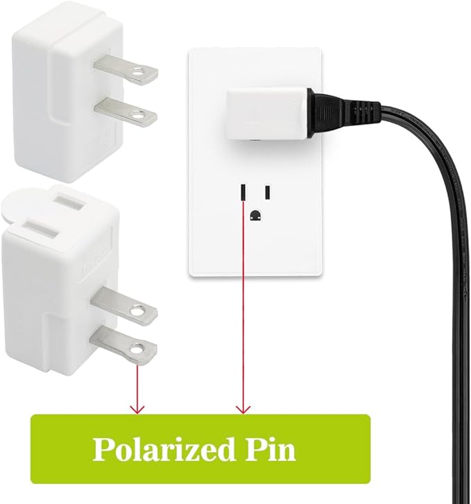 Polarized 2-Prong L Type Adapter, Horizontal Angled AC Adapter, NEMA 1-15P USA Outlet Saver Extension Adapter, High Heat Resistant 2Pin Left Angled Adapter