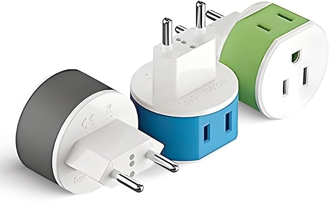 OREI European Power Plug Adapter, with 2 USA Inputs - Travel 3 Pack - Type C (US-9C) - Turkey, Italy, Iceland, and More - Safe Grounded Use with Cell Phones, Laptop, Camera Chargers, CPAP, and More