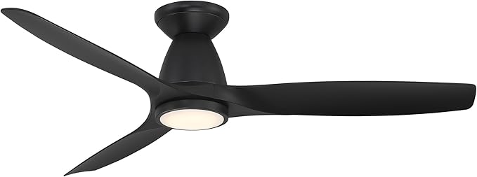 Skylark Smart Indoor and Outdoor 3-Blade Flush Mount Ceiling Fan 54in Matte Black with Adjustable CCT 2700K-3000K-4000K-5000K LED Light Kit and Remote Control works with Alexa and iOS or Android App