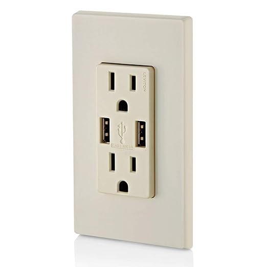 Leviton T5632-T Type-A USB in-Wall Charger with 15A Tamper-Resistant Outlet, USB Charger for Smartphones, Light Almond