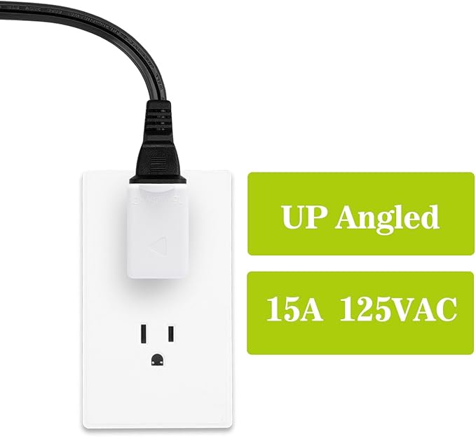 90 Degreen 2 Prong Adapter, Plugrand Up Angled Nema 1-15P to 1-15R UP Angled Adapter, US 2 Pin Adapter PA-0507 White Color