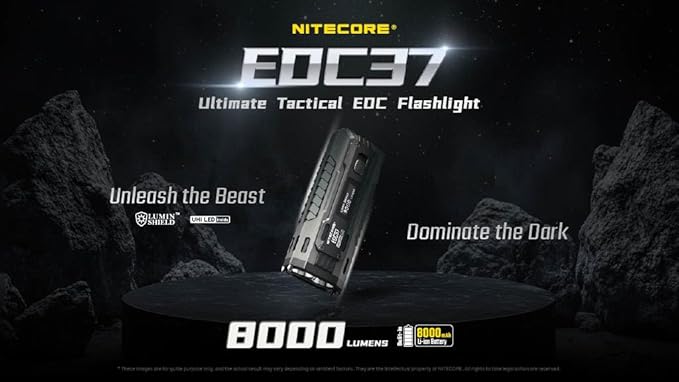 Nitecore EDC37 8000 Lumens Flat Shape Flashlight, USB-C Fast Charging with Digital OLED Display and Safety Lock Sticker