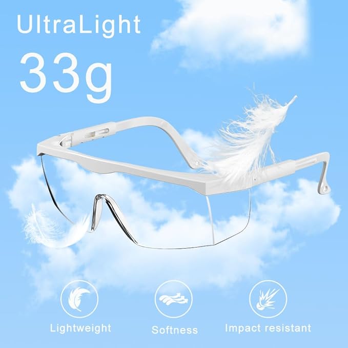 mozeeda Safety Glasses Anti-fog Clear Safety Goggles Eye Protection Safety Goggles AdjustableTemples,High Transmission, Lightweight & Comfortable Lightweight Protective Glasses.