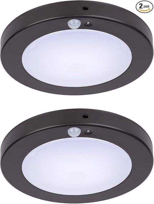 LIT-PaTH LED Flush Mount Ceiling Light, Closet Lighting Fixture with Motion Sensor and Dusk to Dawn, 10.5W, 800 Lumen, 6.2 Inch, Anti-Rust Galvanized Housing, Bronze Finish 5000K 2-Pack