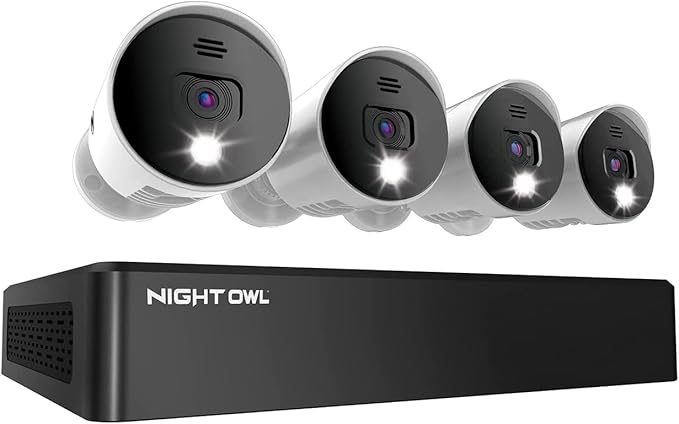 Night Owl Sp, Llc 8 Channel Bluetooth Video Home Security Camera System with (4) Wired 4K UHD Indoor/Outdoor Spotlight Cameras Audio and 1TB Hard Drive White, WM-BTD881-4LSA
