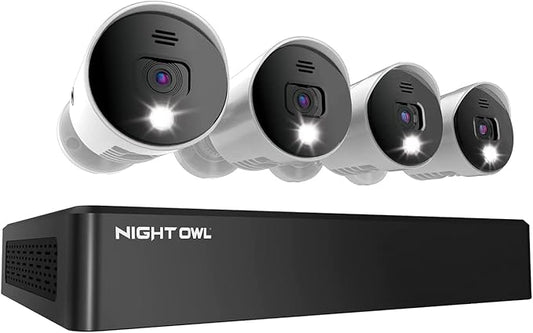 Night Owl Sp, Llc 8 Channel Bluetooth Video Home Security Camera System with (4) Wired 4K UHD Indoor/Outdoor Spotlight Cameras Audio and 1TB Hard Drive White, WM-BTD881-4LSA