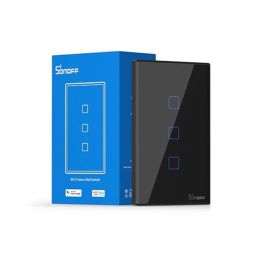 SONOFF Smart Light Switch，2.4GHz WiFi Touch Smart Wall Switch for Lights, Works with Alexa and Google Home, RF433 Remote Interruptor Inteligente, Neutral Wire Required, 3 Gang 1 Way TX T3 Black