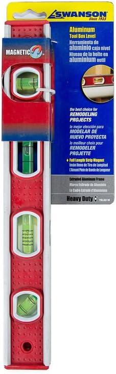 Swanson Tool Co TBL001M 12 inch Aluminum Frame Magnetic Toolbox Level with Pitch Vial, Top Read Views, with 3 Rare Earth Magnets and 4 Bubble Vials for 0°/90°/45° Measurements