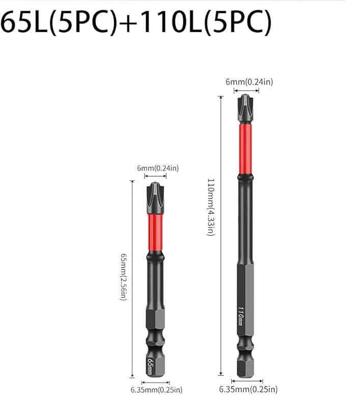 FPH2 Impact Screwdriver Bit Set, S2 Steel 65mm & 110mm Slotted Heads 1/4 inch Hex Shank, CNC Machined Tips with Magnetism, Cross Slot Screw Driver Drill Bits Used on Electricians