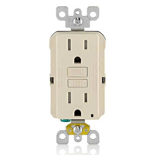 Leviton GFCI Outlet, 15 Amp, Self Test, Tamper-Resistant with LED Indicator Light, Protection from Electric Shock and Electrocution, GFTR1-T, Light Almond