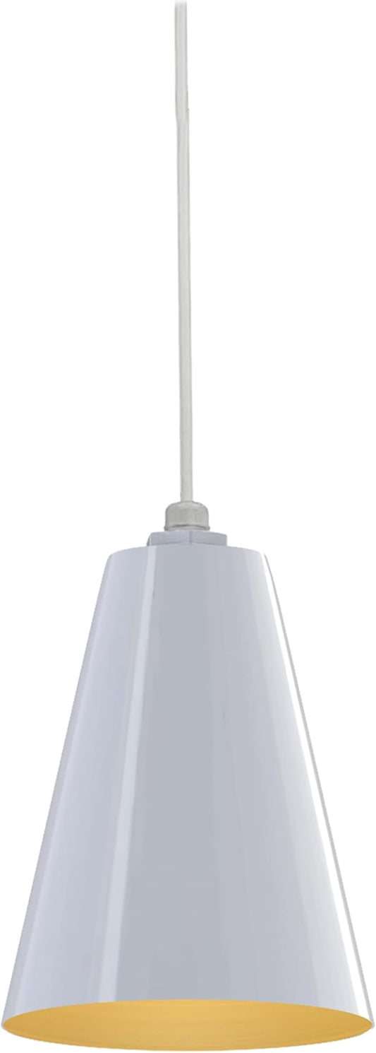 Steel Lighting Co. Laurel Pendant Light | Ceiling Mounted | 8.5 inch Cone Shade | Modern Contemporary Farmhouse Style Made in America | White Cord | White Exterior/Brass Interior