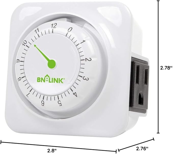 BN-LINK 12 Hour Indoor Mechanical Accurate Countdown Timer, 3-Prong Grounded Outlet, 15 Minute Increments, Energy Saving for Kitchen, Phone Charger, Lamps, Holiday Decoration 1875W, 1/2 HP, ETL Listed