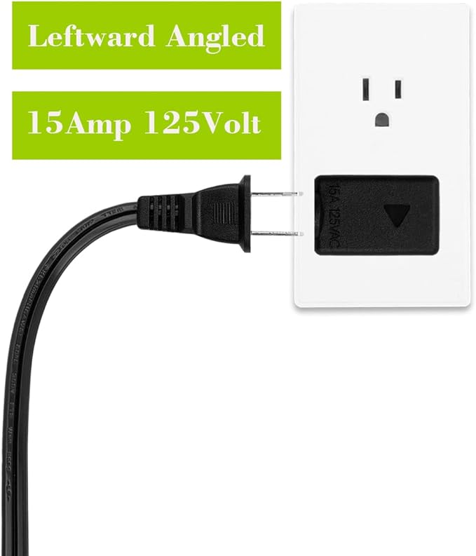 Right Angle 2-Prong 90 Degree Leftward AC Adapter, Polarized L Type, Vertical Down Power Adapter, PA-0506B Black