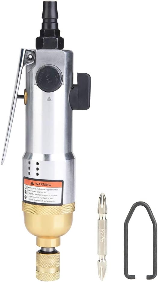 Akozon 1/4" Pneumatic Screwdriver, 8000-10500rpm Reversible Straight Hand Screw Driver for Industry Machine