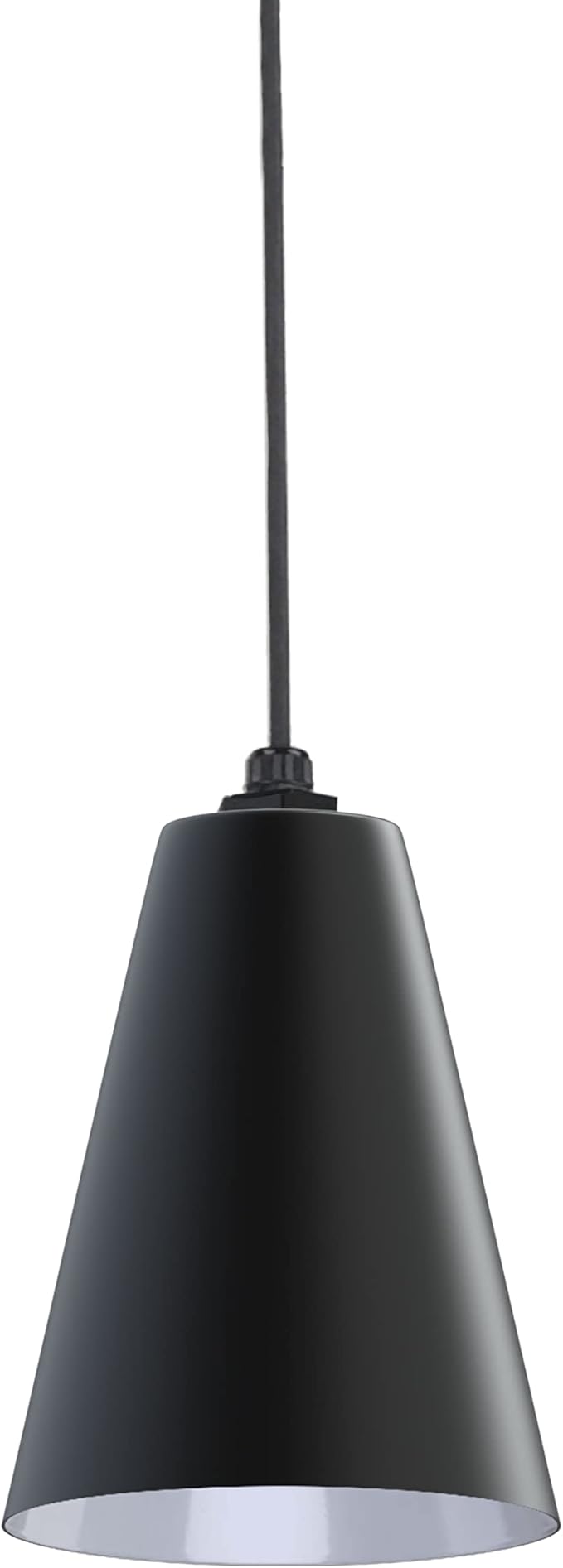 Steel Lighting Co. Laurel Pendant Light | Ceiling Mounted | 8.5 inch Cone Shade | Modern Contemporary Farmhouse Style Made in America | Black Cord | Matte Black Exterior/White Interior