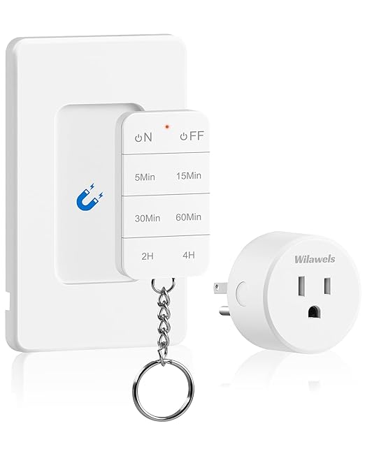 Remote Control Outlet with Timer, WILAWELS Indoor Outlet Timer with Remote, 100FT Wireless Control Range, 15A/1875W, Remote Outlet Switch Countdown Time for Household Appliances W13RC1106