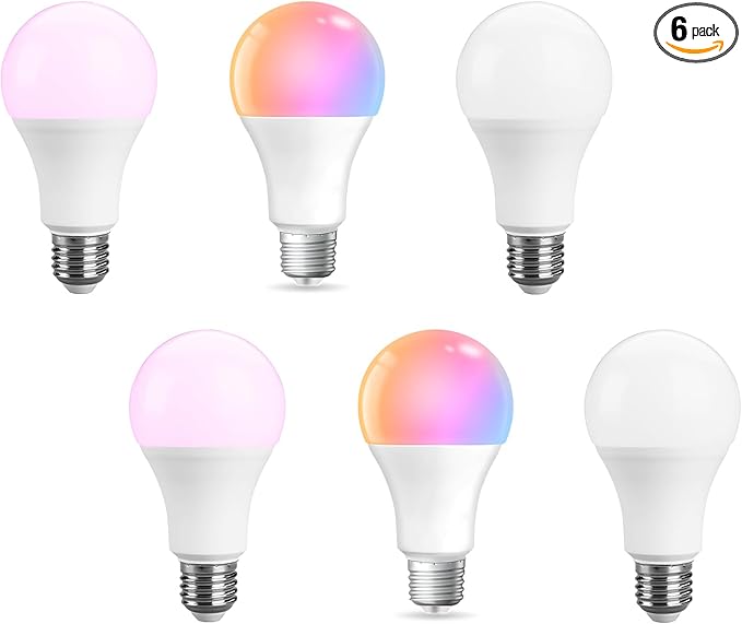 Smart Light Bulbs 6 Pack - WiFi & Bluetooth Color Changing LED Bulbs, 800LM 60W Equivalent, Dimmable Compatible with Alexa & Google Home, 16 Million Colors for Bedroom/Party/Home Decor