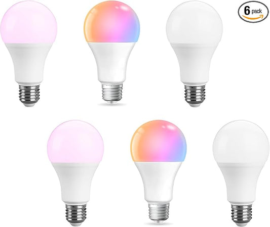 Smart Light Bulbs 6 Pack - WiFi & Bluetooth Color Changing LED Bulbs, 800LM 60W Equivalent, Dimmable Compatible with Alexa & Google Home, 16 Million Colors for Bedroom/Party/Home Decor