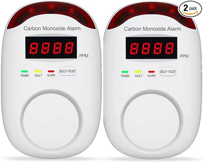 Plug-in Type Carbon Monoxide Alarm, CO Detector Monitor with LED Digital Display and Voice Alert for Home/Kitchen/Bedroom - 2 Pack