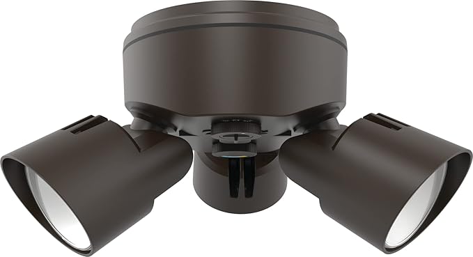 Lithonia Lighting HomeGuard 3-Light LED Outdoor Flood Lights, Outdoor LED Lights, Dusk to Dawn Sensor, Adjustable Lumens, Selectable Color, Round Heads, Dark Bronze (HGX LED 3RH ALO SWW2 120 PE DDB)