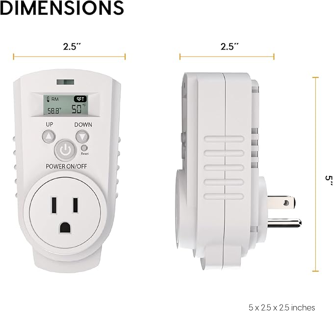 EconoHome Digital Plug in Thermostat - Programmable Thermostat with LCD Screen, Temperature Control & Power Buttons - Compatible with Wall Mount & Portable Heater, Air Cooler, Greenhouse Fans