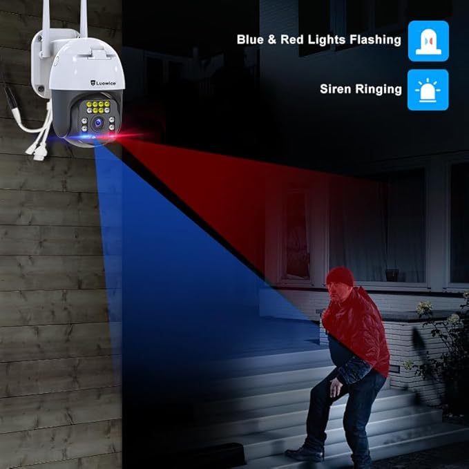 8MP PTZ Security Camera Outdoor FHD WiFi IP Camera with Humaniod Detection, Auto Tracking, Color Night Vision, Pan and Tilt, Two Way Talk, Floodlight and Siren, Waterproof